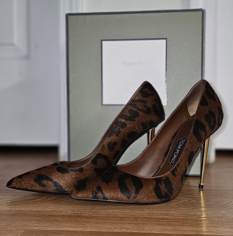 Tom Ford Animal Print Heels with Gold Accents